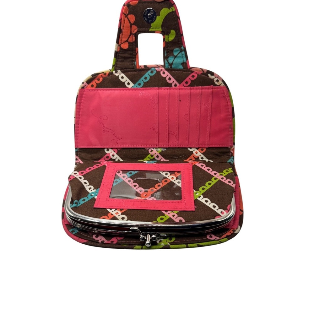 Vera Bradley Lola Quilted Kiss Lock Wallet Brown Pink Green Blue Organizer - Picture 6 of 9